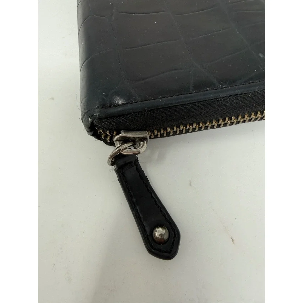 COACH Crocodile Embossed Leather Accordion Black Wallet 8 inches‎